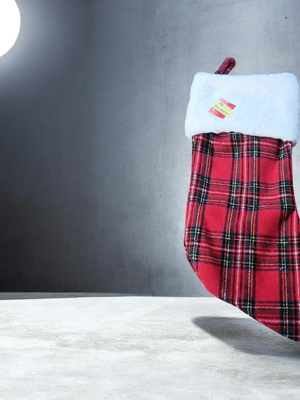 Kids Cozy Red Plaid Holiday Stocking with White Cuff